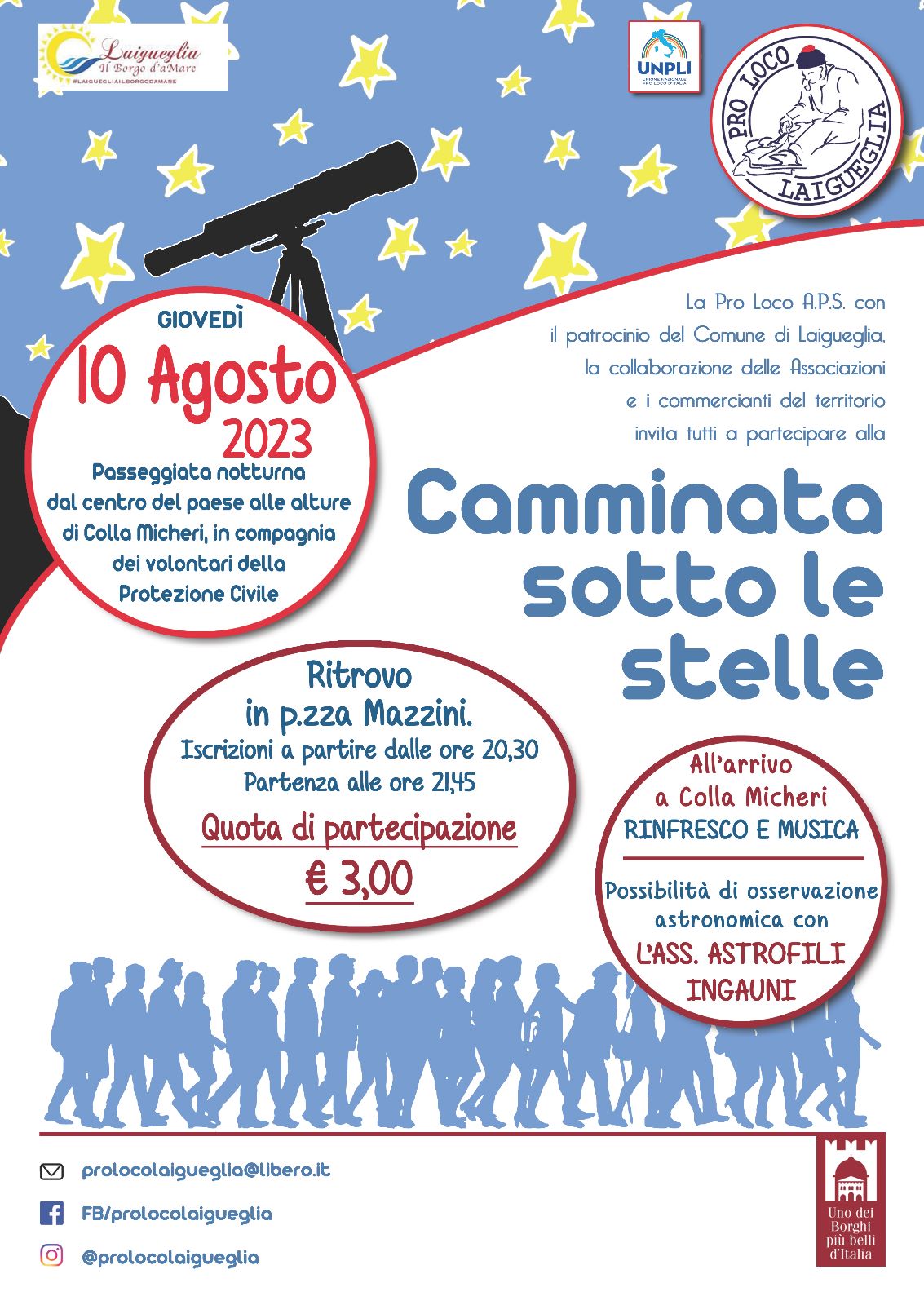 Il 10 agosto si rinnova l'annuale appuntamento della "Camminata sotto le stelle" a Laigueglia,